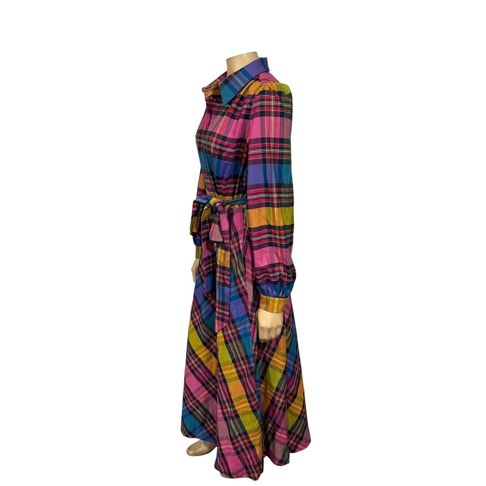 Boden Vivienne Bold Check Button Up Maxi Dress Belted Long Sleeve | Size 8 - Picture 5 of 13